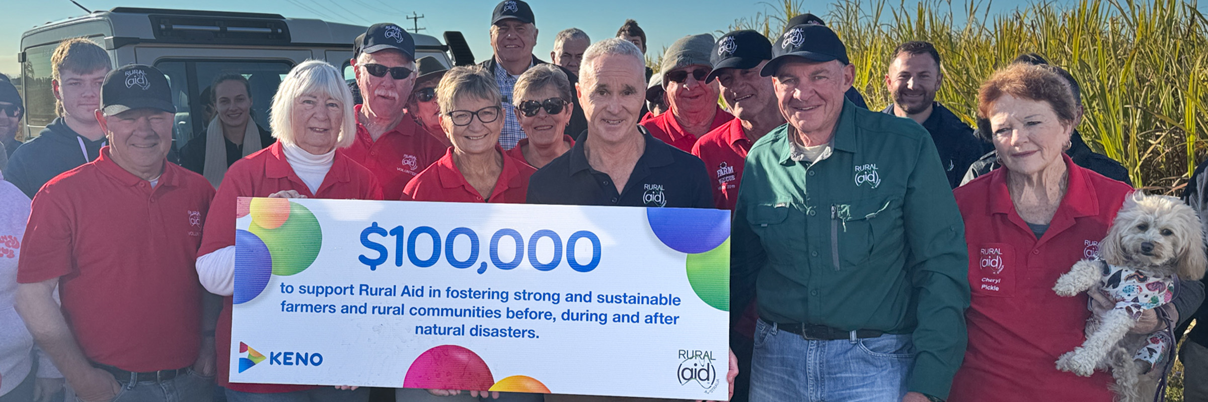 Keno stands alongside farmers with $100,000 to Rural Aid Hero Image